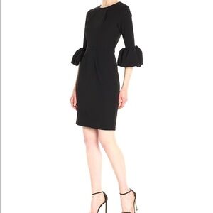 BETSY & ADAM Black Melanie Bell Sleeve Sheath Dress 4 Chic Cocktail Semi-Formal